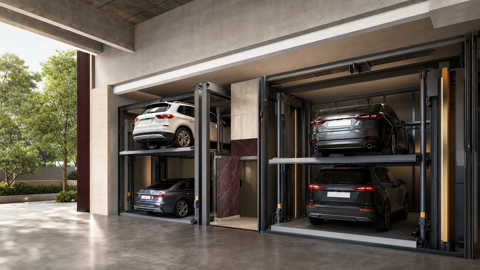 Puzzle Parking: Puzzle parking saves space and simplifies daily arrivals.